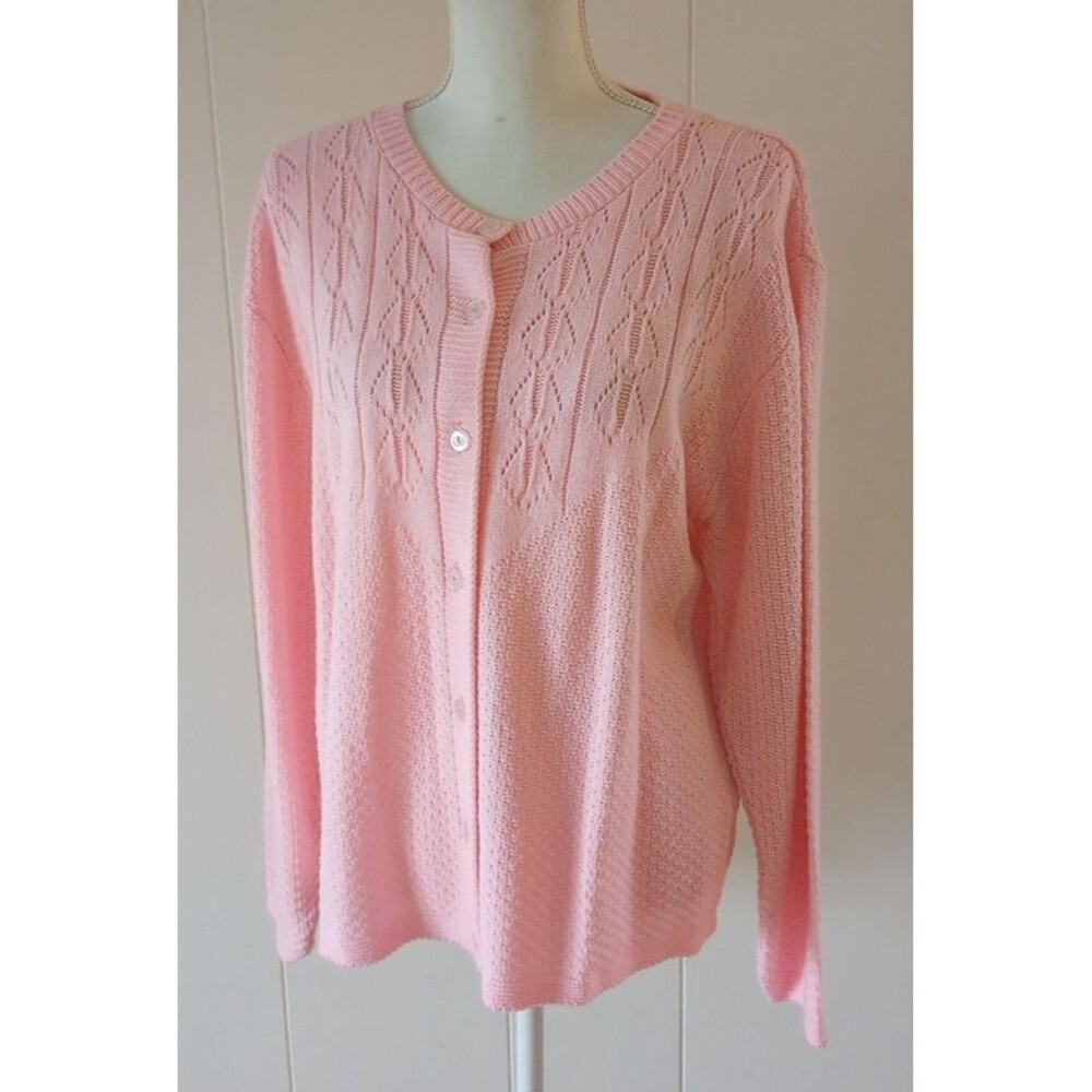 Vintage Pink Crochet Knit Cardigan Sweater Small Made In USA Cottagecore Baby